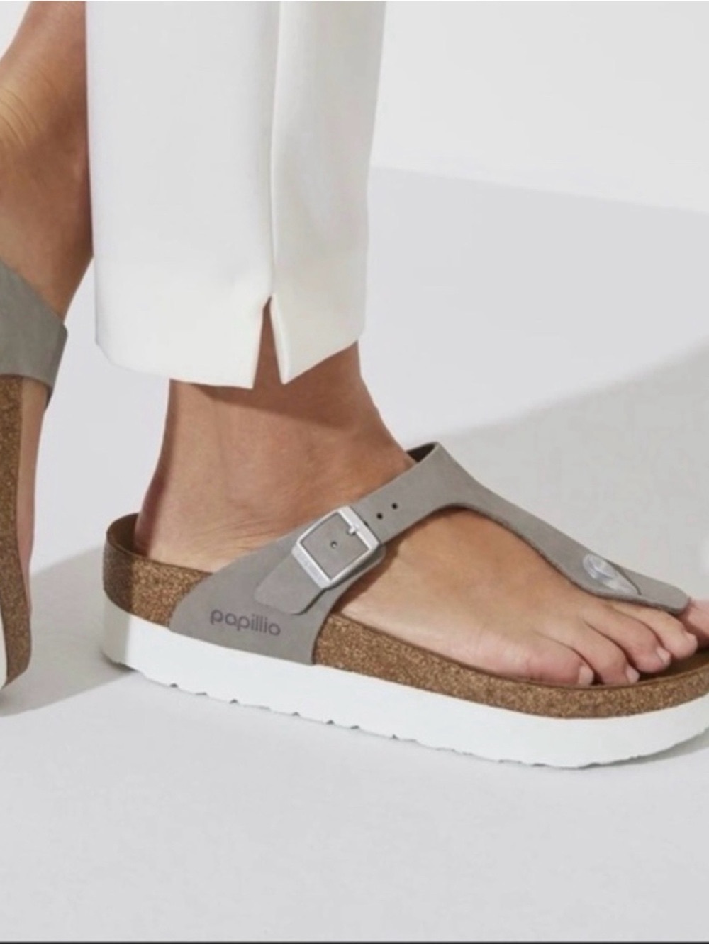 Birkenstock Papillio Thong Sandals with White 1 Inch Platform Size 38/7-7.5
